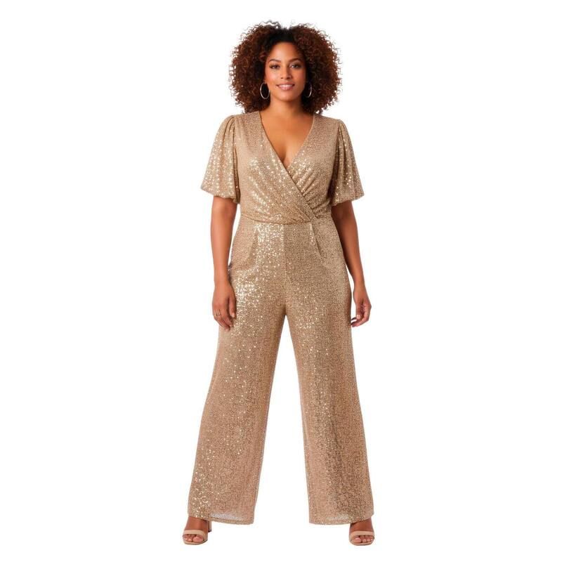 アベニュー レディース トップス ワンピース プラスサイズ プチ スパンコール ジャンプスーツ Avenue Womens Plusize Petite Nada Sequin Sleeve Jump