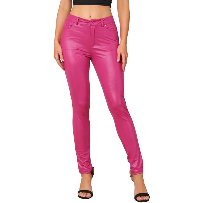 アレグラ ケー レディース ボトムス カジュアルパンツ スリムフィット ハイウエスト レザー フェイクレザー ALLEGRA K Faux Leather Pants for Womens High