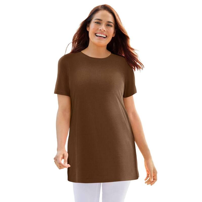 ウーマン ウィズイン レディース トップス Tシャツ クルーネック プラスサイズ Woman Within Plusize Perfect Crewneck Tunichocolate チョコレート
