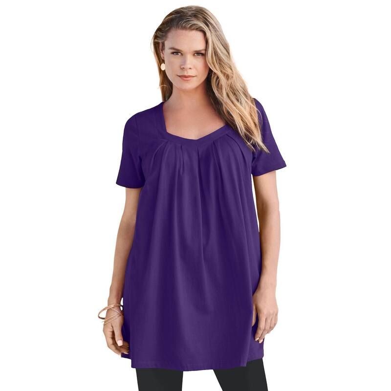 ロアマンズ レディース トップス Tシャツ プラスサイズ Roamans Womens Plusize Ultimate Pleatneck Tunic Midnight Violet バイオレット