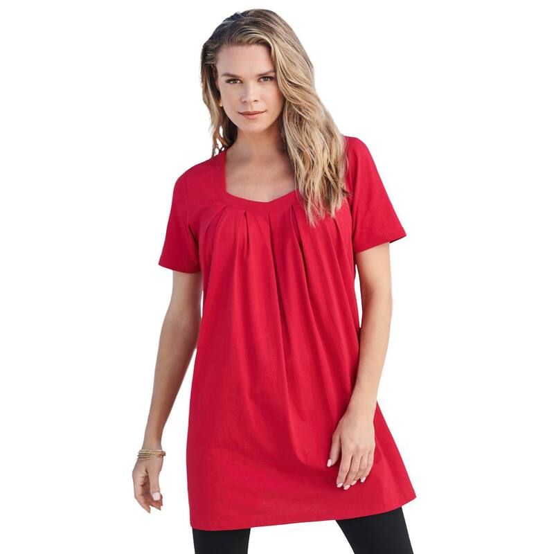 ロアマンズ レディース トップス Tシャツ プラスサイズ Roamans Womens Plusize Ultimate Pleatneck Tuniclassic Red レッド