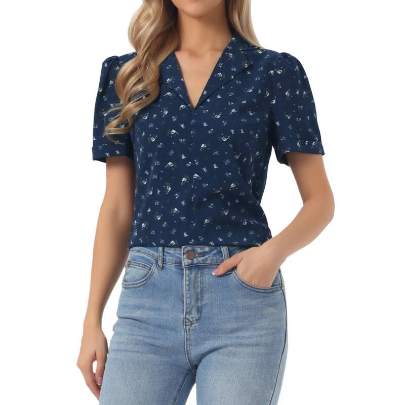 アレグラ ケー レディース トップス シャツ Vネック フラワー柄 プリント ブラウス フラワー ALLEGRA K Womens V Neck Tops Elegant Casual Cherry