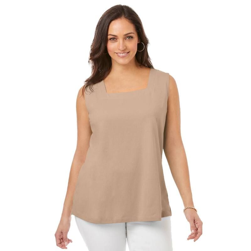 ジェシカロンドン レディース トップス Tシャツ プラスサイズ コットン Jessica London Womens Plusize Stretch Cotton Square Neck Tank N
