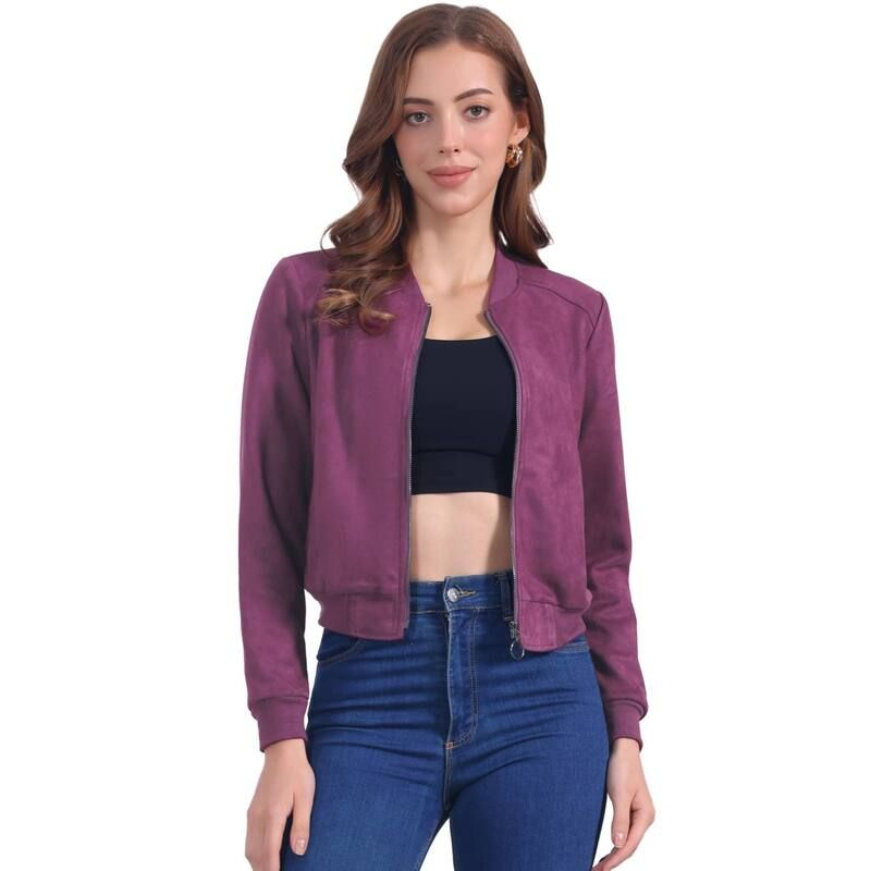 アレグラ ケー レディース アウター ジャケット・ブルゾン スエード コート クロップド ALLEGRA K Faux Suede Cropped Coat for Womenstand Collar
