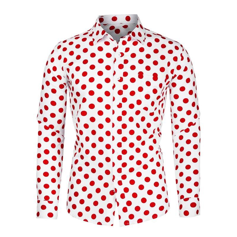 Lars Amadeus レディース トップス Tシャツ ボタンダウン ドット プリント ダウン Lars Amadeus Mens Polka Dots Printed Long Sleeve Bu