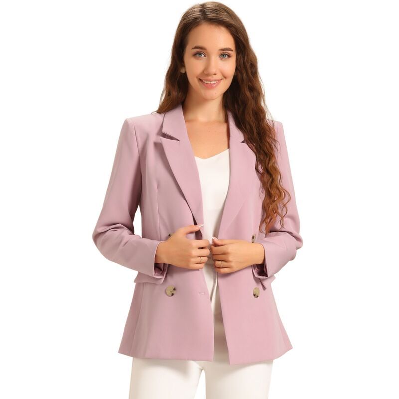 アレグラ ケー レディース アウター ジャケット・ブルゾン ブレザー ALLEGRA K Womens Notched Lapel Double Breasted Plaid Blazer Pink