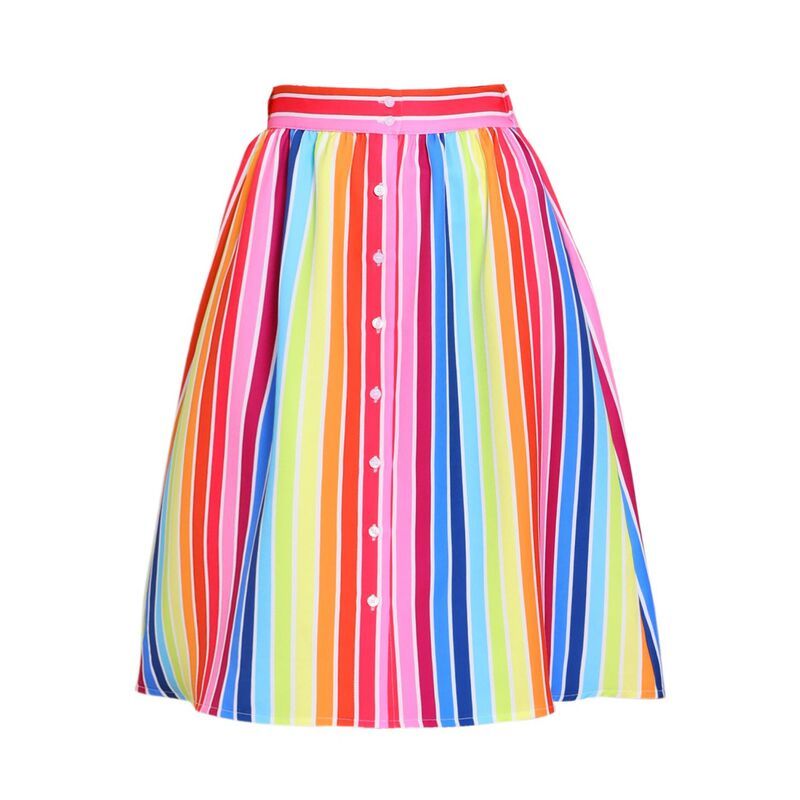 アレグラ ケー レディース ボトムスカート A ライン ミディ ALLEGRA K Womenstripes Button Front Elastic Back A Line Midi Skirt R