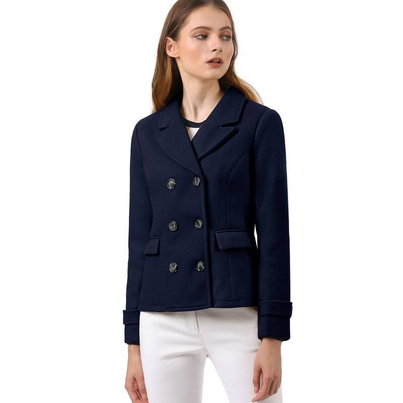 アレグラ ケー レディース アウター ジャケット・ブルゾン コート ALLEGRA K Womens Winter Worsted Notched Lapel Double Breasted Over
