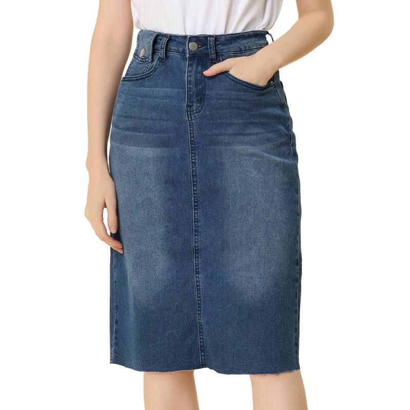 アレグラ ケー レディース ボトムスカート ハイウエスト ミディ デニム ALLEGRA K Womens High Waist Solid Jean Skirt Back Vent Midi Len