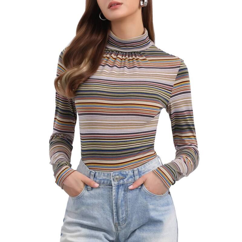 アレグラ ケー レディース トップス シャツ タートルネック ALLEGRA K Womens Long Sleeve Turtleneck Topstretch Slim Party Plaid S 8,626円