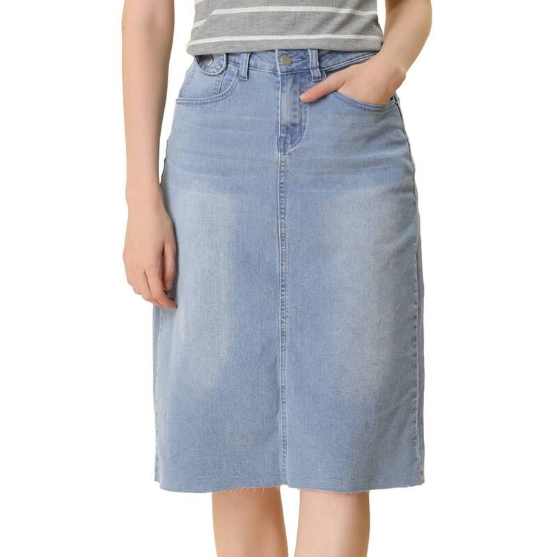 アレグラ ケー レディース ボトムスカート ハイウエスト ミディ デニム ALLEGRA K Womens High Waist Solid Jean Skirt Back Vent Midi Len