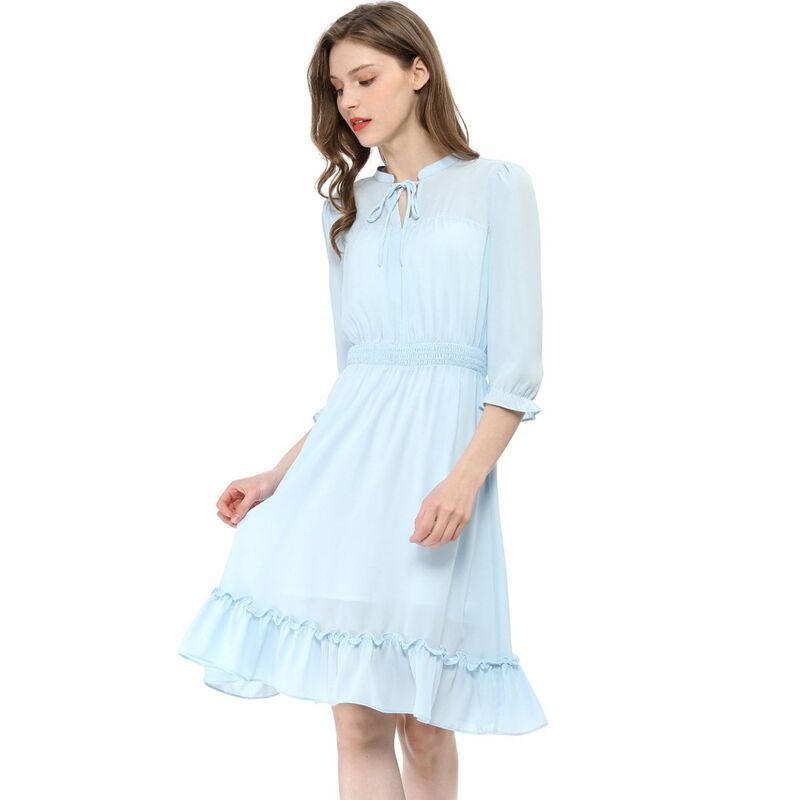 アレグラ ケー レディース トップス ワンピース フリル裾 A ライン フリル シャーリング ALLEGRA K Womens Ruffle Hem 34 Sleeve Smocked aLine D