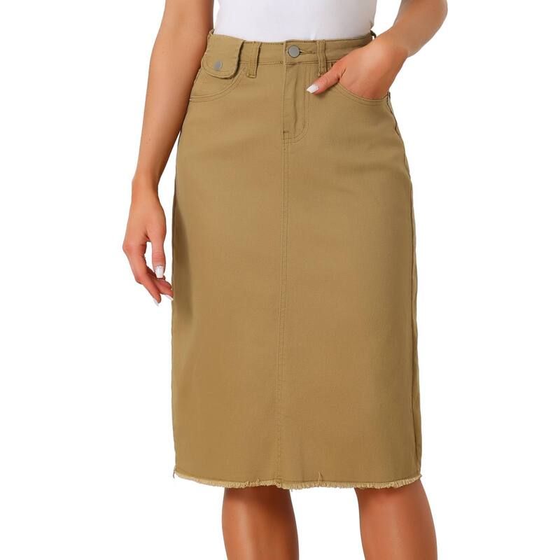 アレグラ ケー レディース ボトムスカート ハイウエスト ミディ デニム ALLEGRA K Womens High Waist Solid Jean Skirt Back Vent Midi Len