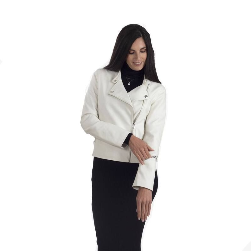 ナインウェスト レディース アウター ジャケット・ブルゾン レザー フェイクレザー Womens Nine West Faux Leather Moto Jacket White ホワイト