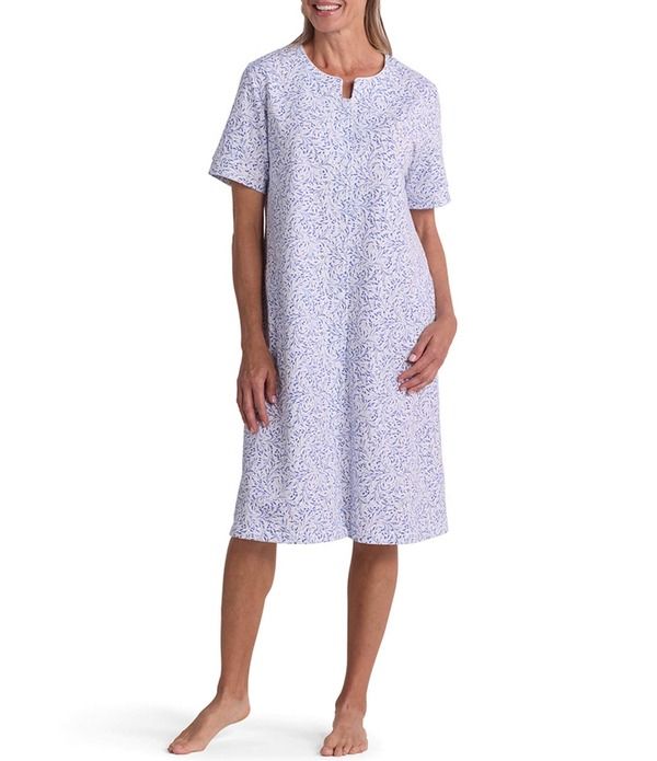 ミス エレーン レディース アンダーウェア ナイトウェア プチ プリント パイル ニット Miss Elaine Petite Size Tiny Stem Print Short Sleeve Ro