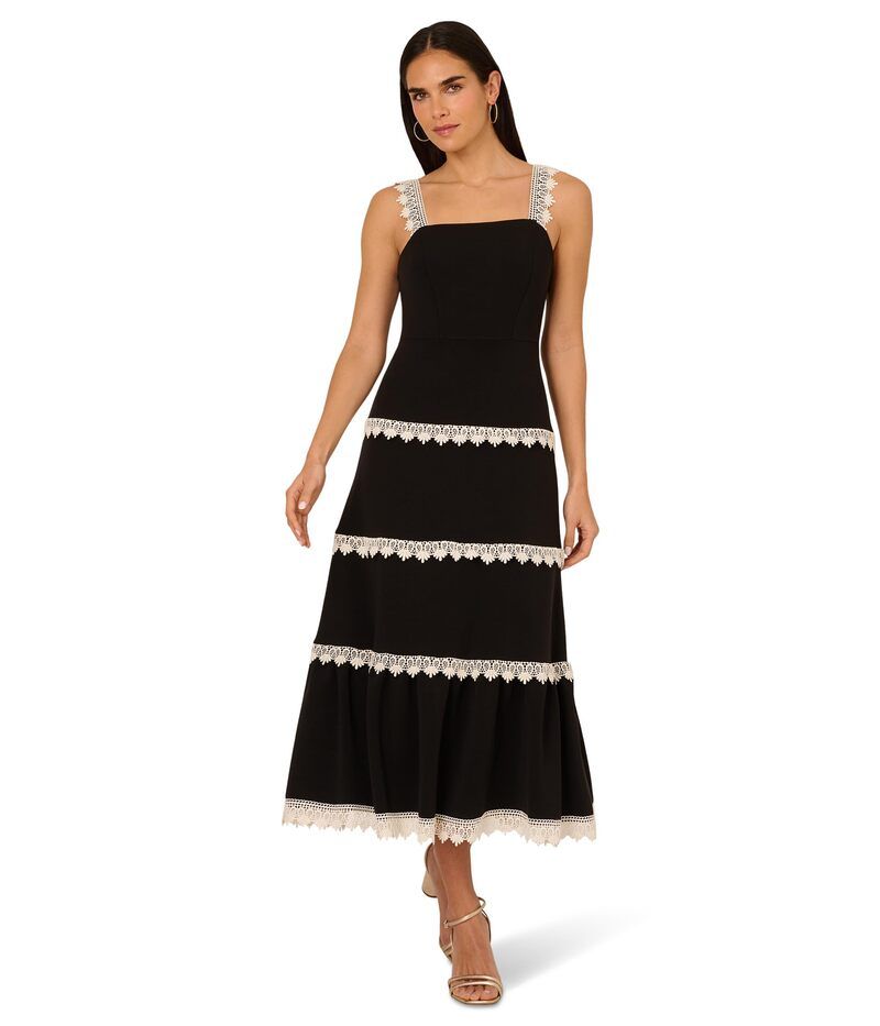アドリアナ パペル レディース トップス ワンピース ニット Adrianna Papell Knit Crochetrim Dress BlackEcru エクリュ