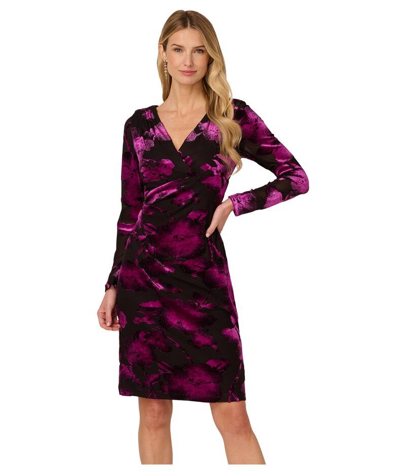 アドリアナ パペル レディース トップス ワンピース プラスサイズ ミディ ベルベット Adrianna Papell Surplus Velvet Midi Dress BlackViolet ブラ