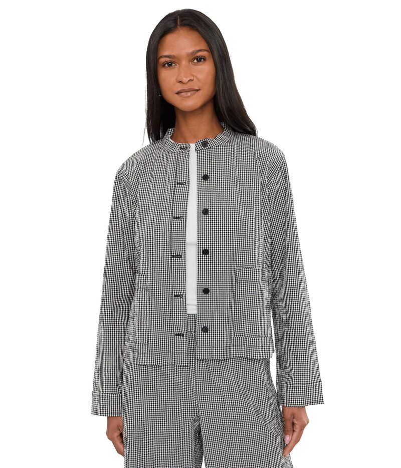 エイリーンフィッシャー レディース アウター コート コットン ジャケット Eileen Fisher Organicotton Pucker Check Mandarin Collar Jacket
