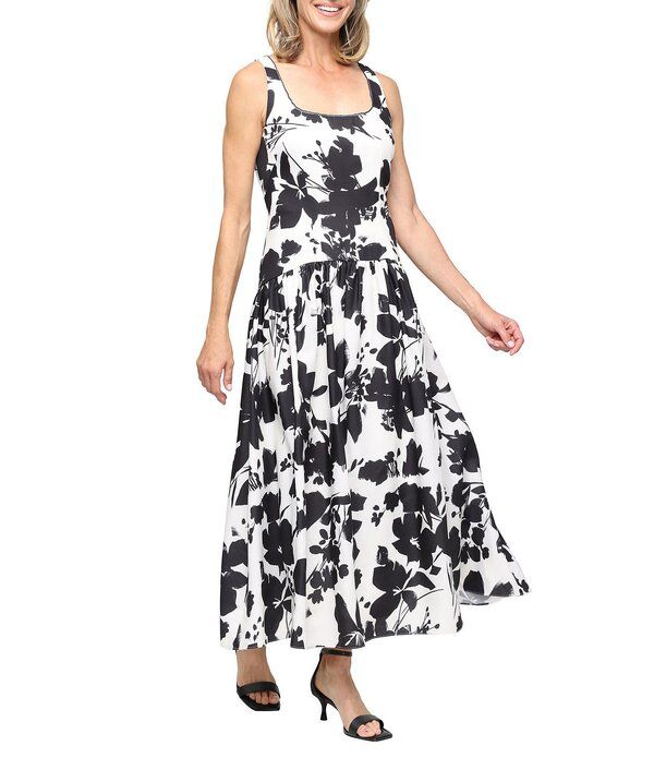 イグナイト レディース トップス ワンピース プリント ミディ Ignitevenings Printed Twill Drop Waist Scallop Trimidi Dress IvoryBl