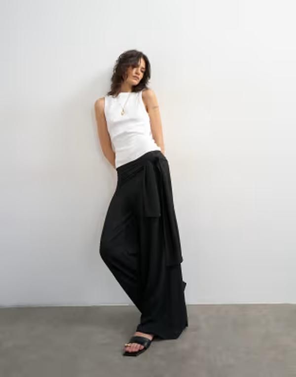 トップショップ レディース ボトムス カジュアルパンツ Topshoplisse wrap scarf detail pants Black ブラック