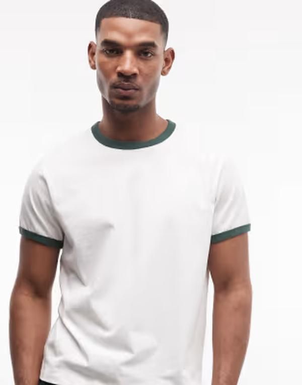 ウィークデイ メンズ トップス Tシャツ コントラスト Weekday ringer tshirt with green contrast ribbing Offwhite オフホワイト