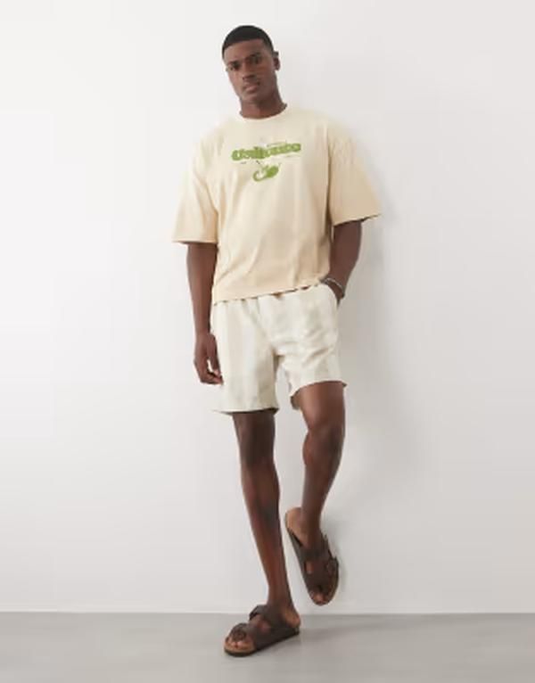 コットンオン メンズ ボトムス ハーフパンツ・ショーツ ショートパンツ Cotton easy shorts in bone pinstripe BONE STRIPE ストライプ