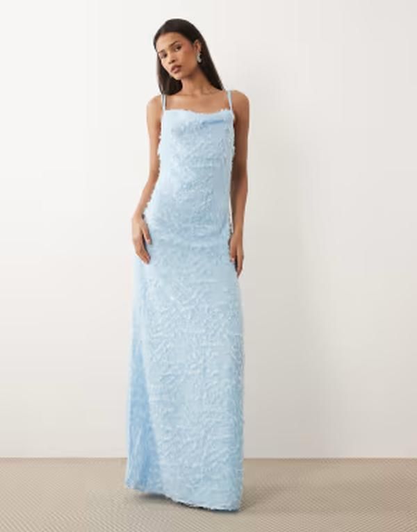 ヴィラ レディース トップス ワンピース マキシ VILA cowl neck textured cami maxi dress in light Nantucket breeze ブルー