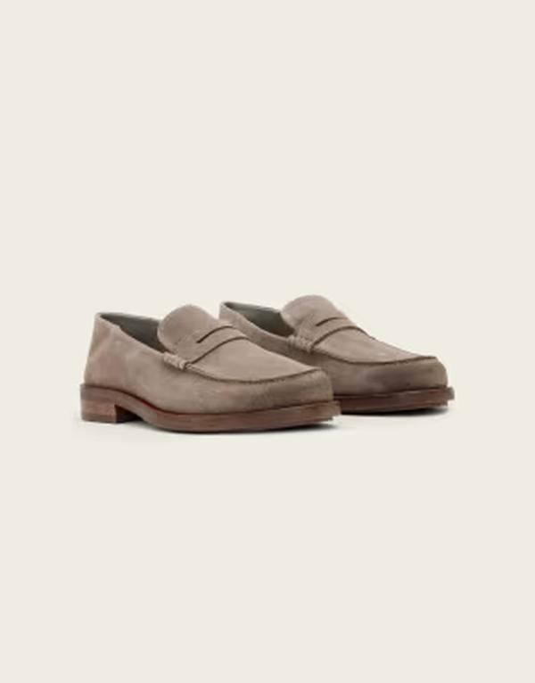 オールセインツ メンズ シューズ スリッポン・ローファー スエード レザー AllSaints Bloom soft suede leather loafers BROWN ブラウン