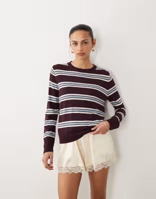 マンゴ レディース アウター ニット・セーター Mango lightweight knit sweater and blue stripes Multi マルチカラー