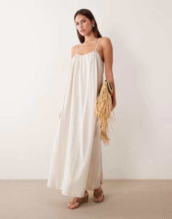 ヴィラ レディース トップス ワンピース リネン マキシ VILA linen touch cami maxi dress in super light melange Super light