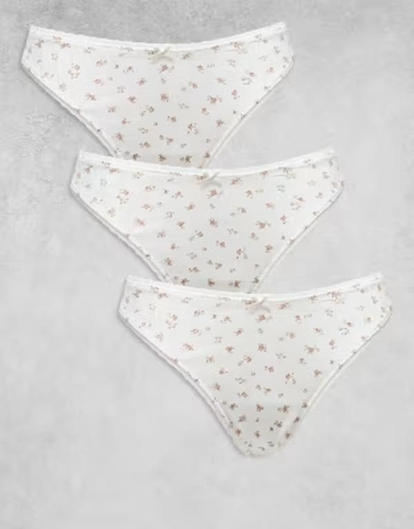 リンデックス レディース アンダーウェア ブリーフパンツ レーストリム フラワー柄 プリント コットン レース フラワー Lindex 3pack cotton thongs with lace tr
