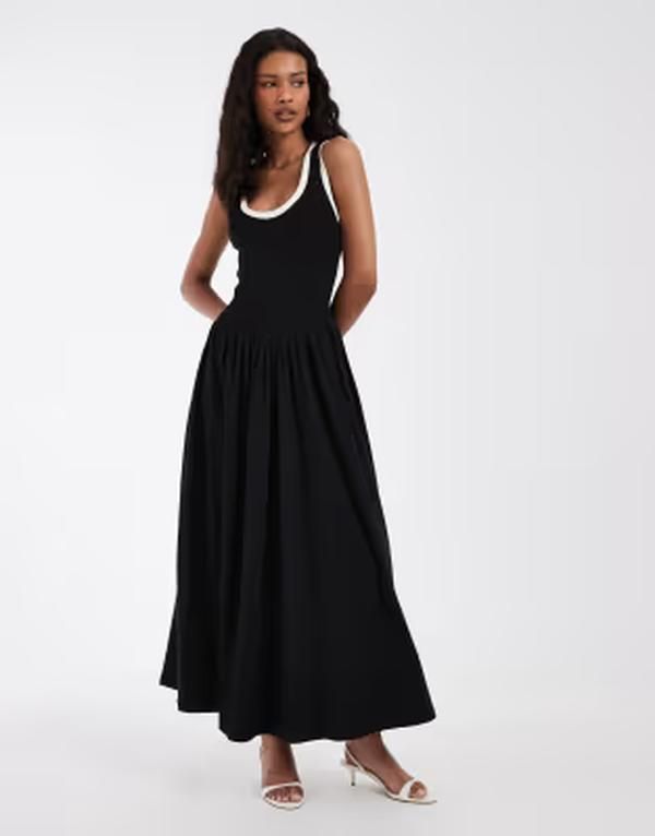 エイソス レディース トップス ワンピース モノクロ ミディ コントラスト ASOS DESIGN contrastrimidi dress in monochrome