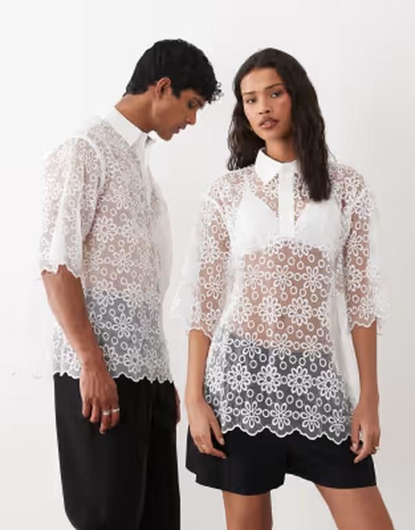 シスタージュン レディース トップス ポロシャツ フラワー柄 刺繍 レース フラワー Sister Jane Walter Unisex lace floral embroidered polo to