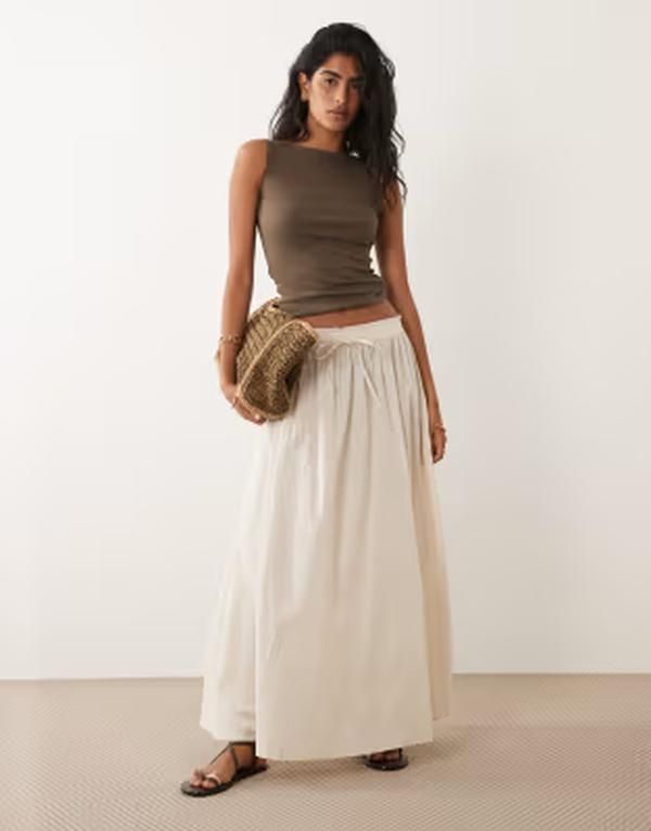 ジェイディーワイ レディース ボトムスカート プリーツ マキシ JDY pleated maxi skirt in cream クリーム