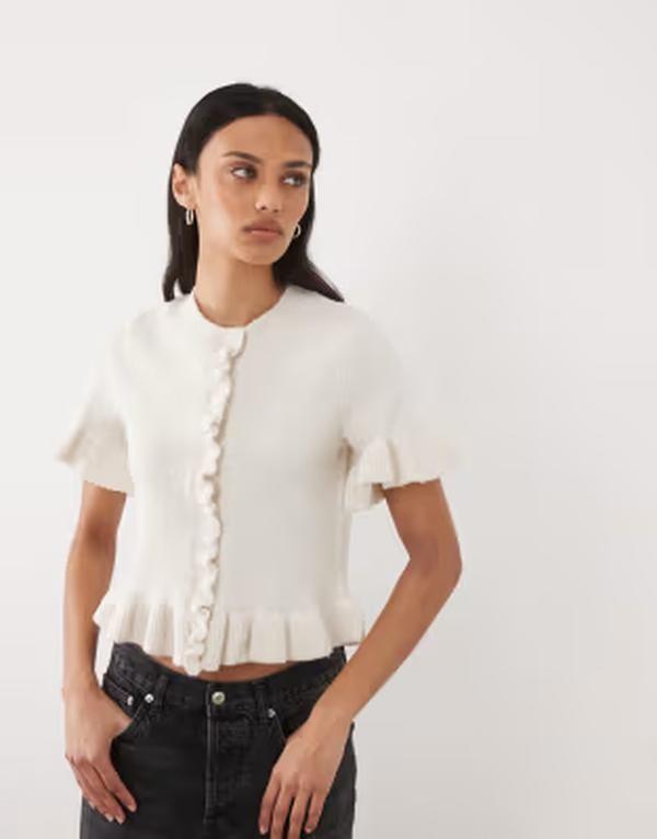 ブレーブソウル レディース アウター カーディガン Brave Soul short sleeve cardigan wiith frill hem in oat
