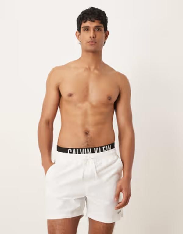 カルバンクライン メンズ 水着 ハーフパンツ・ショーツ ロゴ Calvin Kleintense Power logo waistbandrawstring trunks Classic white