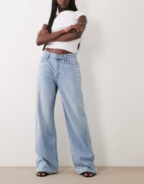 グッドアメリカン レディース ボトムス デニムパンツ ワイドレッグ ジーンズ Good American weightless high rise wide leg jeans in light bl