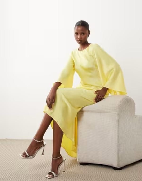 ヴェロモーダ レディース トップス ワンピース サテン マキシ Vero Moda satin maxi dress with exaggerated angel sleeve in lemonade