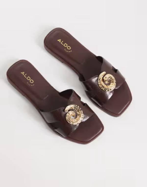 アルド レディース シューズ サンダル Aldo Khali flat sandals with embellishment in dark brown ブラウン