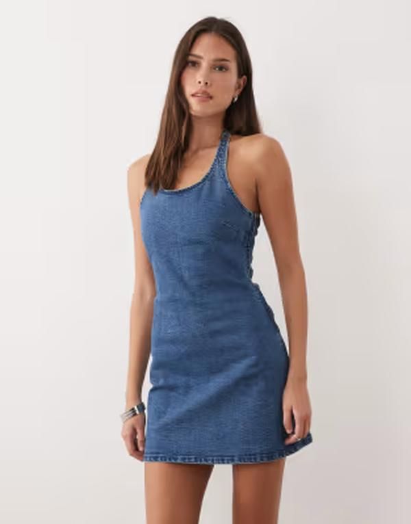 エイソス レディース トップス ワンピース ヴィンテージ ミニ デニム ホルター ASOS DESIGN denim halter neck stretch mini dress in vintage
