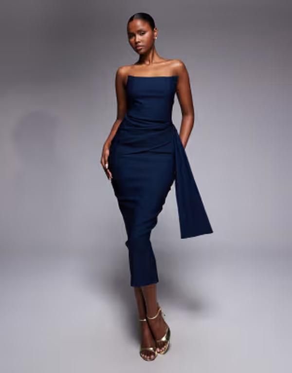 ベスパー レディース トップス ワンピース ドレープ ミディ ストラップレス Vesper bengaline straplessquaredge draped front midi dress NA