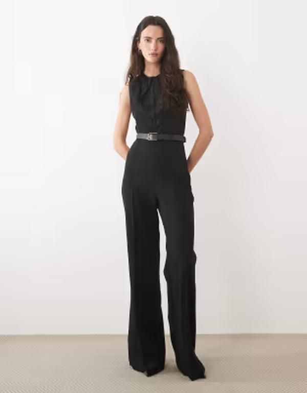マンゴ レディース トップス ジャンプスーツ ノースリーブ Mango sleeveless belted jumpsuit Black ブラック