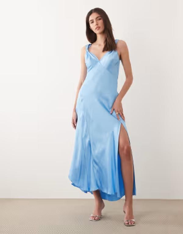 ネバーフリードレスド レディース トップス ワンピース サテン マキシ Never Fully Dressed Sofia satin knot strap bias cut maxi dress B