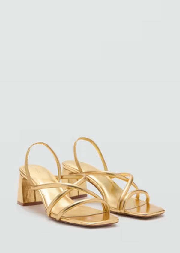 マンゴ レディース シューズ サンダル Tシャツ ヒール Mango Teen strappy heeled sandals GOLD ゴールド