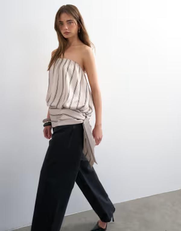 トップショップ レディース トップス タンクトップ Topshop bandeau bubble striped top BEIGE ベージュ