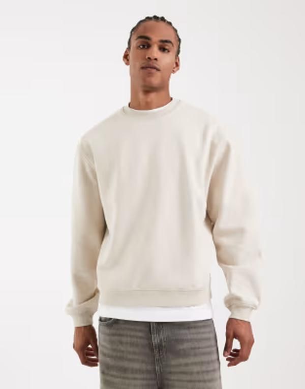 エイソス メンズ アウター パーカー・スウェット シャツ ASOS DESIGN Essentials relaxed boxy sweatshirt Rainy day オフホワイト