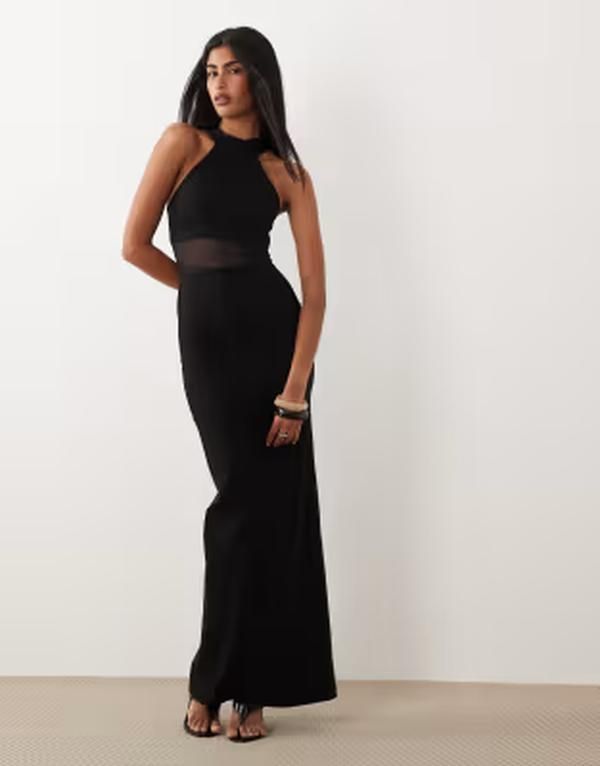 ベスパー レディース トップス ワンピース ハイネック メッシュ マキシ Vesper bengaline high neck mesh insert maxi dress Black ブラック