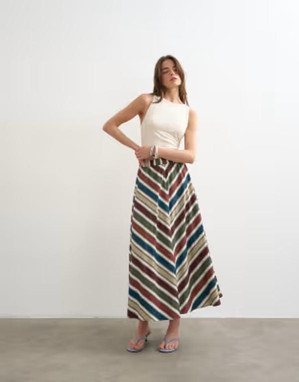 トップショップ レディース ボトムスカート マキシ Topshop elastic waist full circle maxi skirt in multi stripe part of a set