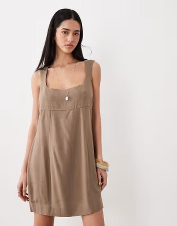 エイソス レディース トップス ワンピース ミニ ASOS DESIGN square neck bodycon mini sundress in ashy Ash Brown アッシュ