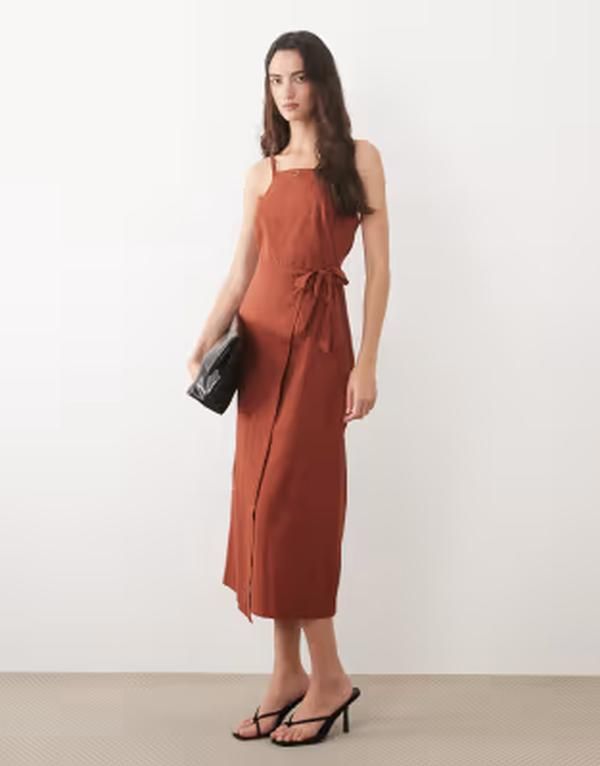 ノーバディーズ チャイルド レディース トップス ワンピース ミディ リネン Nobodys Child Kourtney linen blend wrap front camidi dress Br